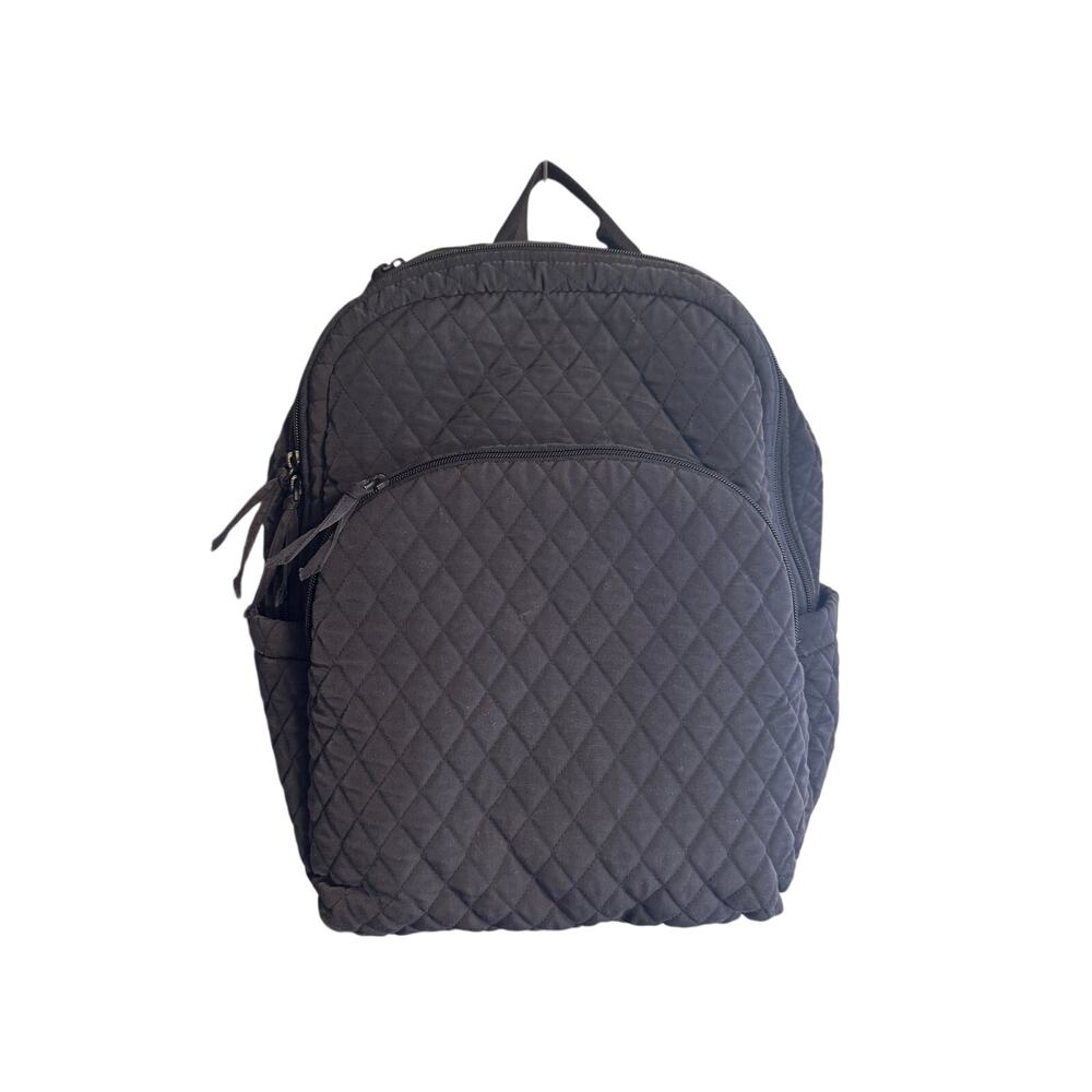 Vera Bradley Quilted Backpack Charcoal Gray Black Floral Lining Multi Pocket